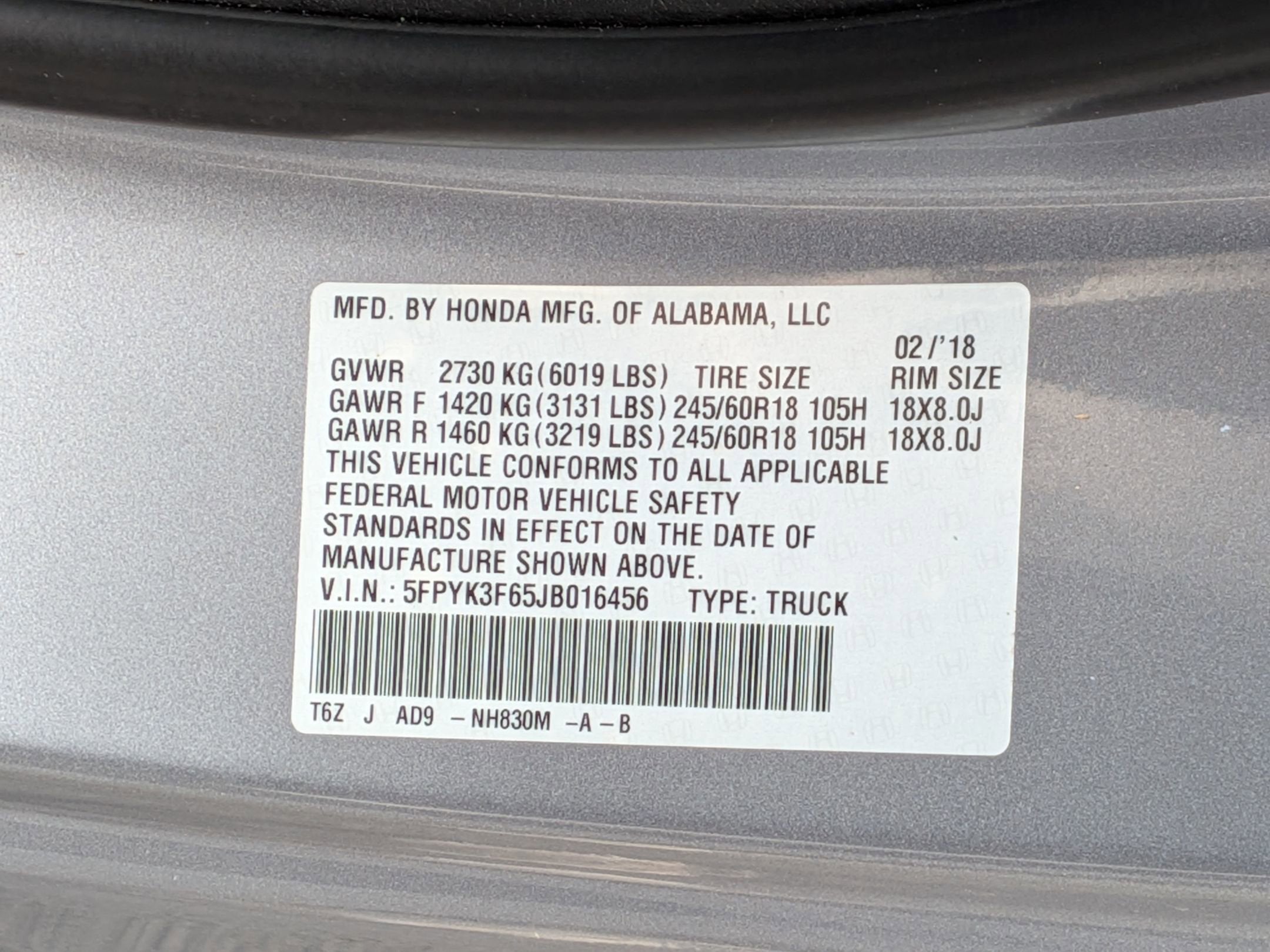 2018 Honda Ridgeline RTL-T