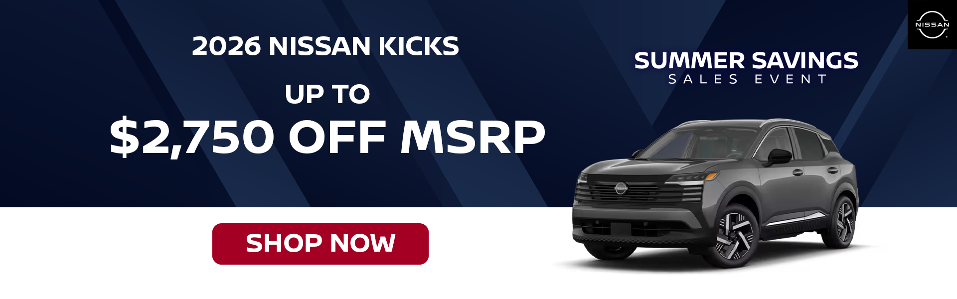 Up to $2,750 Off MSRP 2026 Nissan Kicks