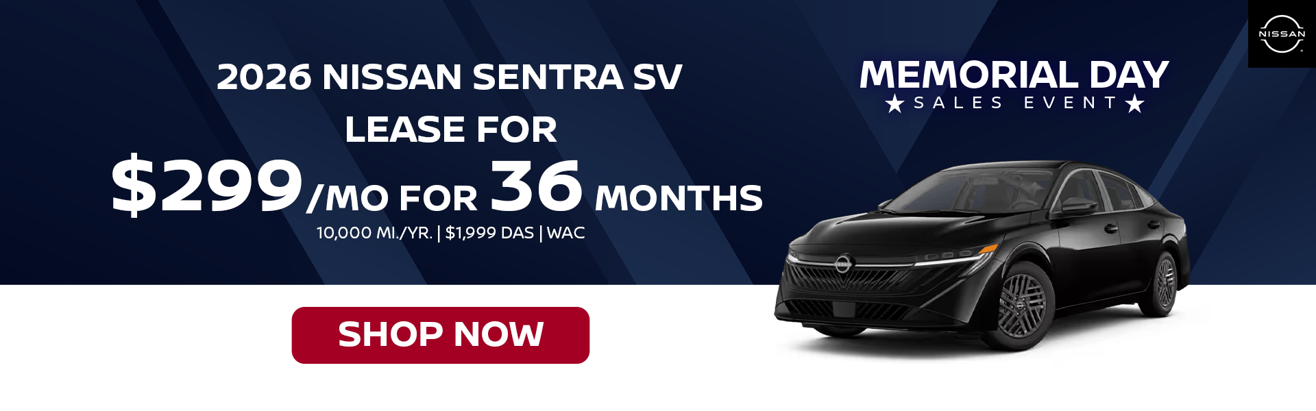 2026 Nissan Sentra SV - Lease for $299/ Month for 36 Month